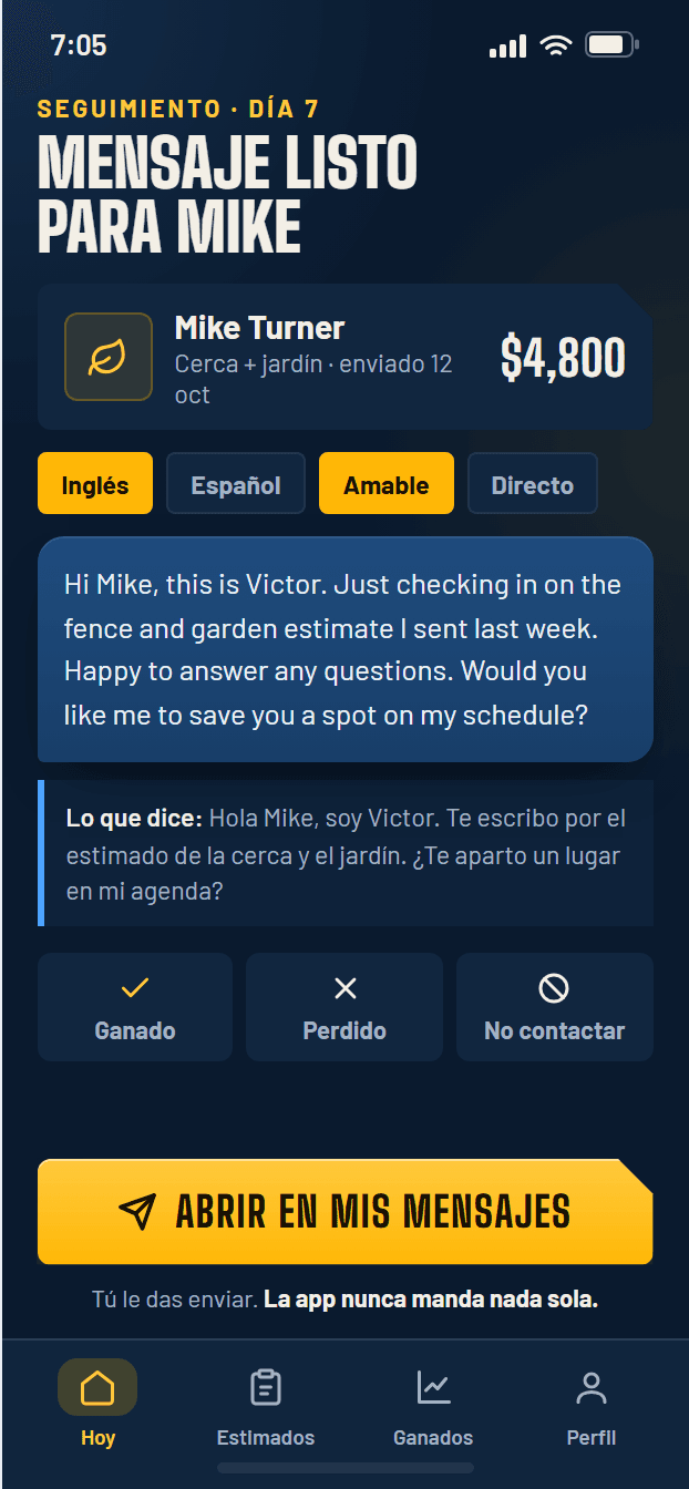 Vista previa del diseño: El mensaje en inglés, ya escrito